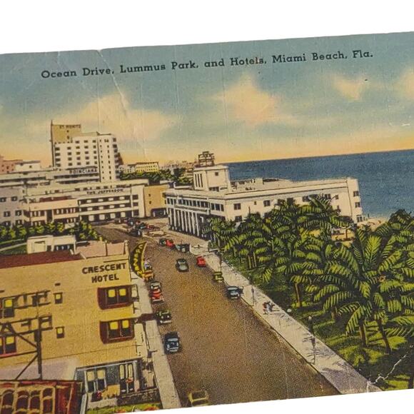 Vintage 1940s MIAMI BEACH Ocean Drive Linen Postcard, WWII Era Military 1944 FL - Picture 2 of 4